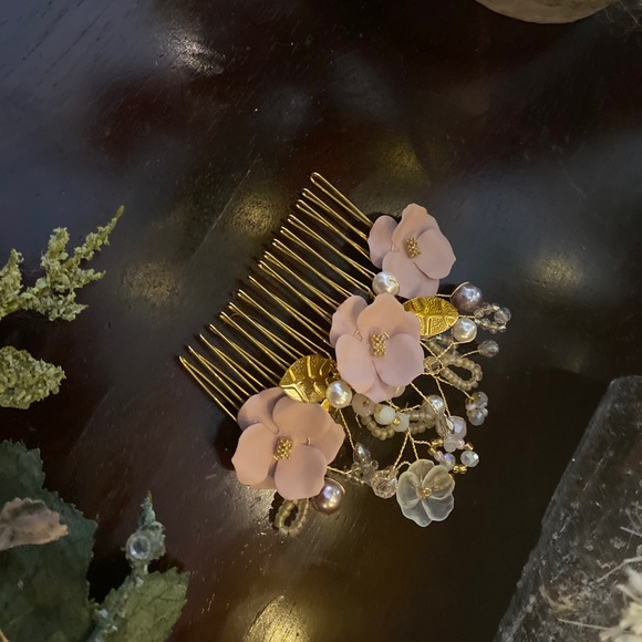 Hair comb gold 22k gold plated with flowers - Picture 3 of 4